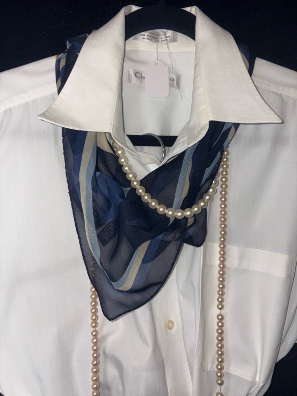 A. Brod Women’s Vintage Blue Geometric Striped Sheer Neck Scarf OS Preppy